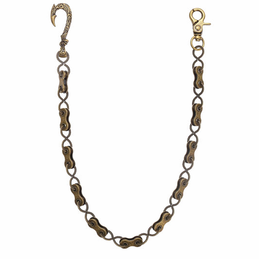 MECHLINK - Antique Gold 12mm Titanium Steel Skull Heavy Biker Chain for Jeans with Lobster Clasps for Men & Boys - 20 inch - THE MEN THING