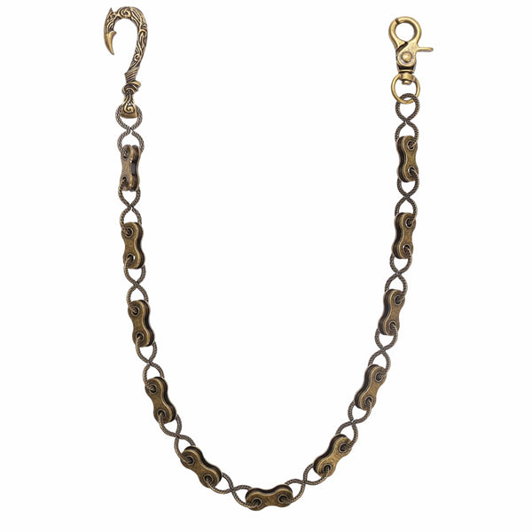 MECHLINK - Antique Gold 12mm Titanium Steel Skull Heavy Biker Chain for Jeans with Lobster Clasps for Men & Boys - 20 inch