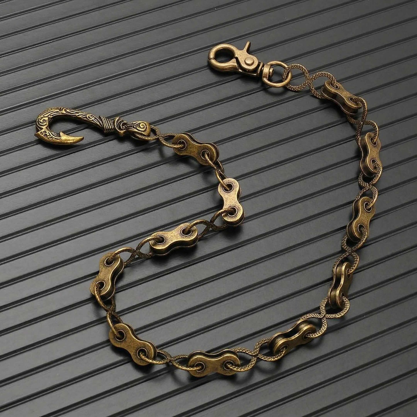 MECHLINK - Antique Gold 12mm Titanium Steel Skull Heavy Biker Chain for Jeans with Lobster Clasps for Men & Boys - 20 inch - THE MEN THING