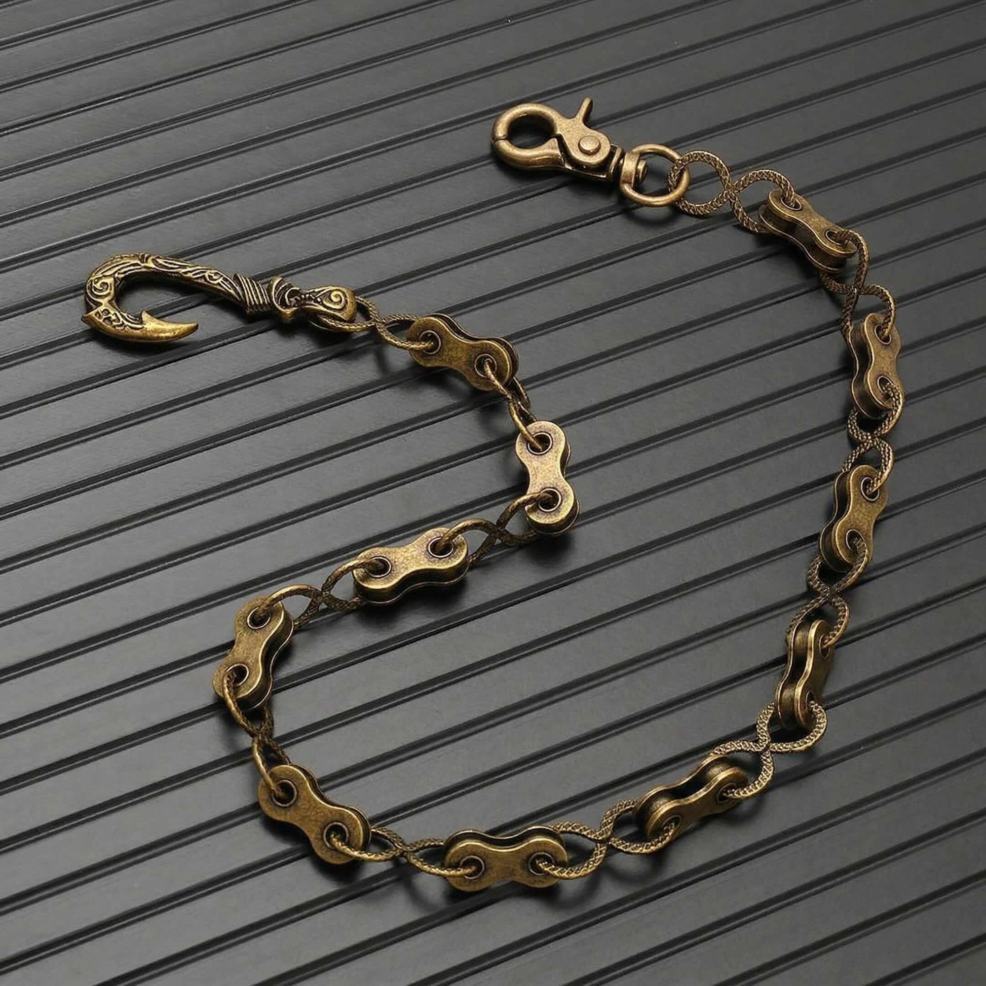 MECHLINK - Antique Gold 12mm Titanium Steel Skull Heavy Biker Chain for Jeans with Lobster Clasps for Men & Boys - 20 inch - THE MEN THING
