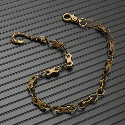 MECHLINK - Antique Gold 12mm Titanium Steel Skull Heavy Biker Chain for Jeans with Lobster Clasps for Men & Boys - 20 inch - THE MEN THING