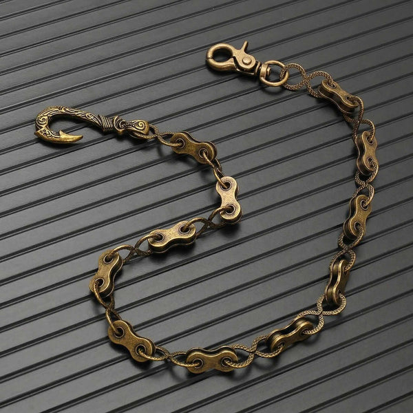MECHLINK - Antique Gold 12mm Titanium Steel Skull Heavy Biker Chain for Jeans with Lobster Clasps for Men & Boys - 20 inch