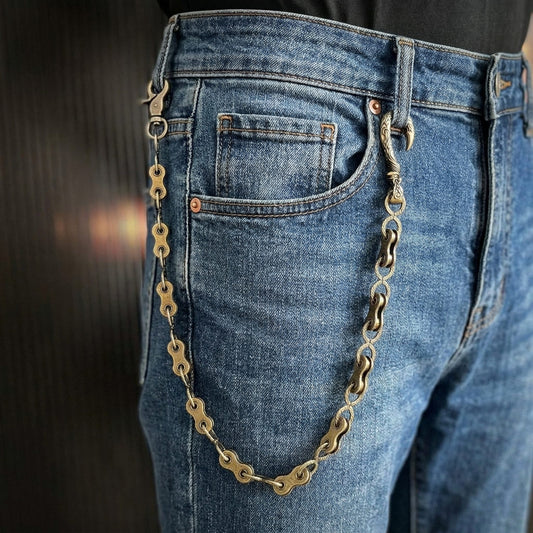 MECHLINK - Antique Gold 12mm Titanium Steel Skull Heavy Biker Chain for Jeans with Lobster Clasps for Men & Boys - 20 inch - THE MEN THING
