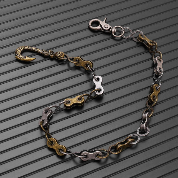 MECHLINK - Antique Steel Gold 12mm Titanium Steel Skull Heavy Biker Chain for Jeans with Lobster Clasps for Men & Boys - 20 inch