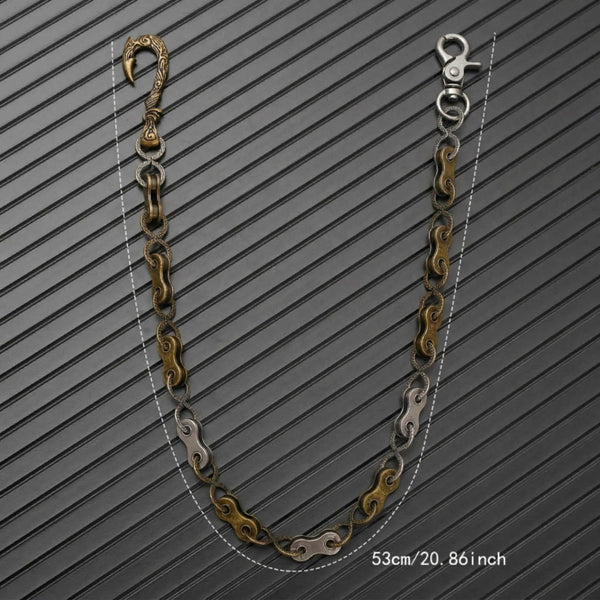 MECHLINK - Antique Steel Gold 12mm Titanium Steel Skull Heavy Biker Chain for Jeans with Lobster Clasps for Men & Boys - 20 inch