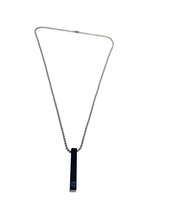 MIDNIGHT DELIGHT :  Pure Titanium Steel Blue 3D Crystal with Black Cuboid Vertical Bar Pendant with 24inch Ball Chain for Men & Boys - THE MEN THING