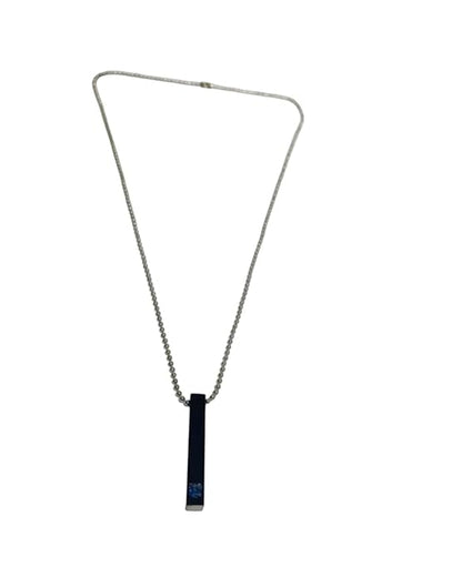 MIDNIGHT DELIGHT :  Pure Titanium Steel Blue 3D Crystal with Black Cuboid Vertical Bar Pendant with 24inch Ball Chain for Men & Boys - THE MEN THING