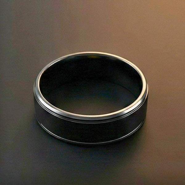 MIDNIGHT ECLIPSE BLACK RING - Pure Stainless Steel Men’s Black Plated Ring (Size : 17-22-27)