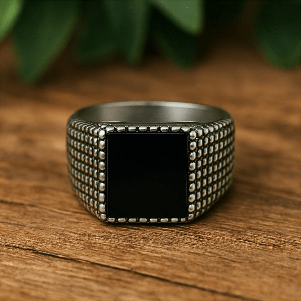 MIDNIGHT HEX RING - Pure Stainless Steel Men’s Steel-Plated Ring – Statement Luxury Jewelry (Size : 17-22-28) - THE MEN THING