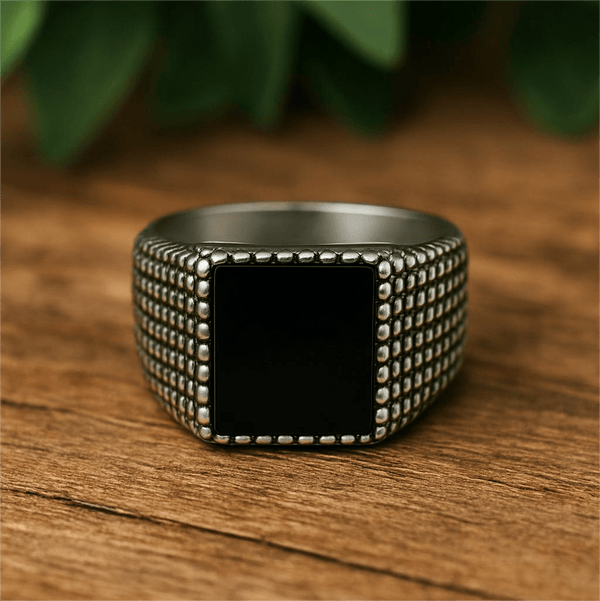 MIDNIGHT HEX RING - Pure Stainless Steel Men’s Steel-Plated Ring – Statement Luxury Jewelry (Size : 17-22-28)