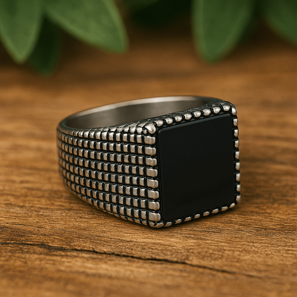 MIDNIGHT HEX RING - Pure Stainless Steel Men’s Steel-Plated Ring – Statement Luxury Jewelry (Size : 17-22-28) - THE MEN THING