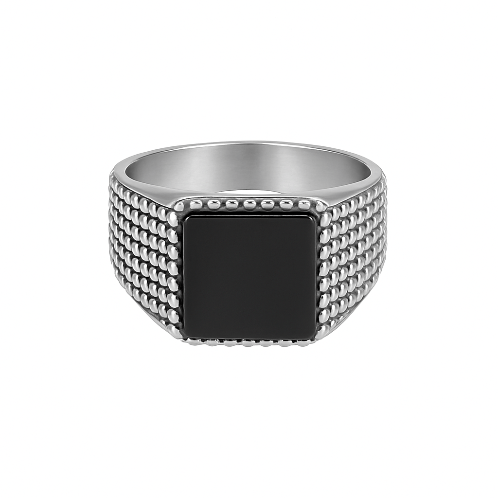 MIDNIGHT HEX RING - Pure Stainless Steel Men’s Steel-Plated Ring – Statement Luxury Jewelry (Size : 17-22-28) - THE MEN THING