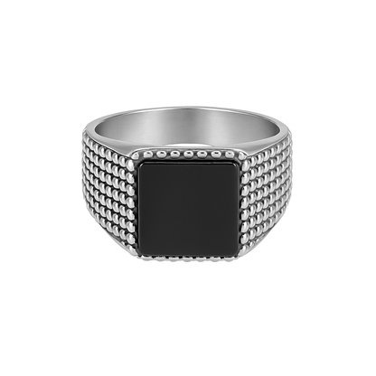 MIDNIGHT HEX RING - Pure Stainless Steel Men’s Steel-Plated Ring – Statement Luxury Jewelry (Size : 17-22-28) - THE MEN THING