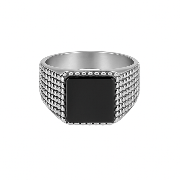 MIDNIGHT HEX RING - Pure Stainless Steel Men’s Steel-Plated Ring – Statement Luxury Jewelry (Size : 17-22-28)