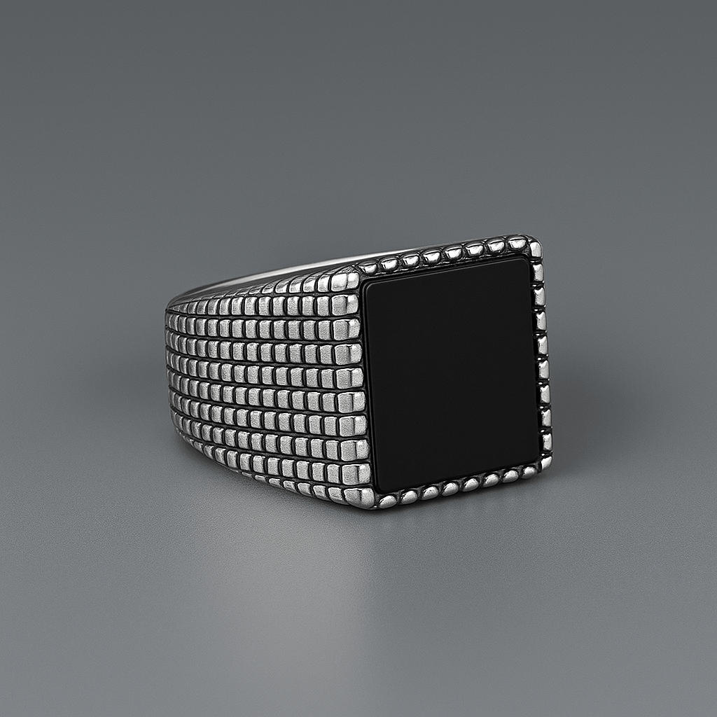 MIDNIGHT HEX RING - Pure Stainless Steel Men’s Steel-Plated Ring – Statement Luxury Jewelry (Size : 17-22-28) - THE MEN THING