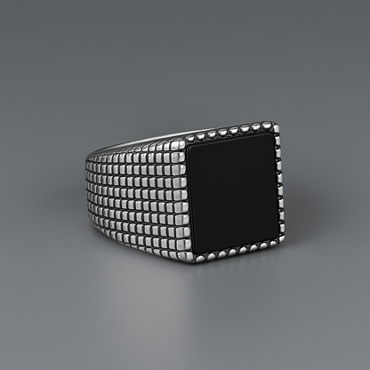 MIDNIGHT HEX RING - Pure Stainless Steel Men’s Steel-Plated Ring – Statement Luxury Jewelry (Size : 17-22-28) - THE MEN THING