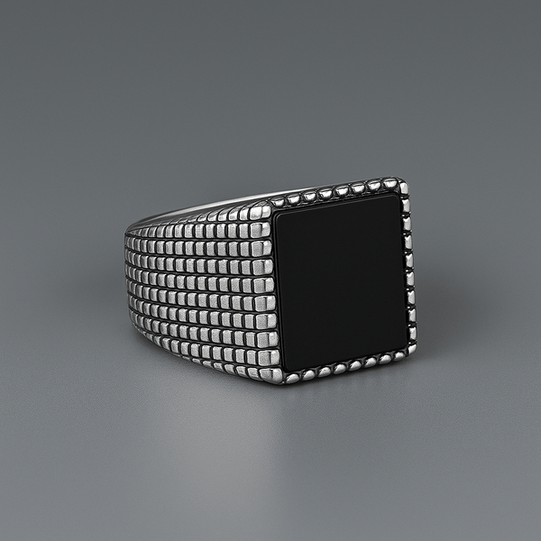 MIDNIGHT HEX RING - Pure Stainless Steel Men’s Steel-Plated Ring – Statement Luxury Jewelry (Size : 17-22-28)