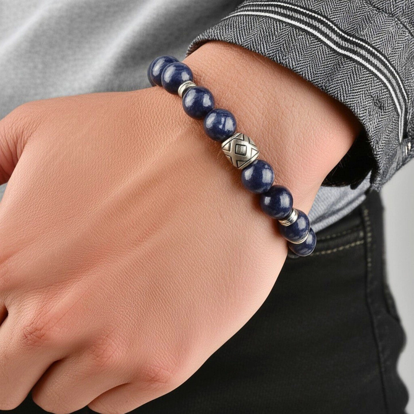 MIDNIGHT NOVA - 12mm Beads Bracelet with Natural Stone - Adjustable Bracelet - THE MEN THING