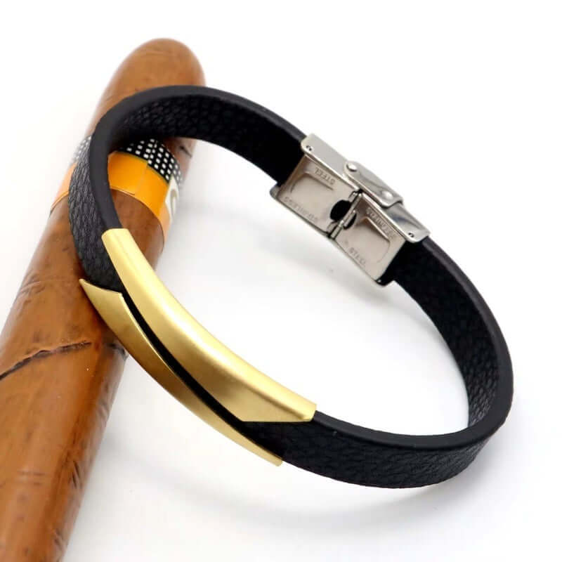 MIDNIGHT SHADE GOLD - Genuine Silicone Strap Bracelet with Stainless Steel Buckle Lock -for Men & Boys (8 inch) - THE MEN THING