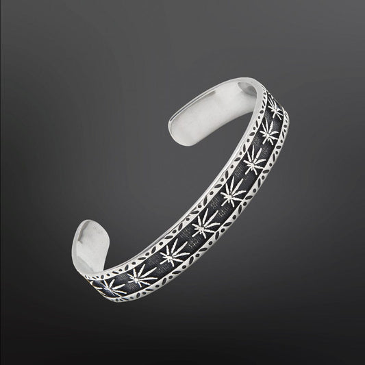 MIDNIGHT STELLAR - Pure Stainless Steel Open Bangle Bracelet (Adjustable) for Men & Boys - THE MEN THING