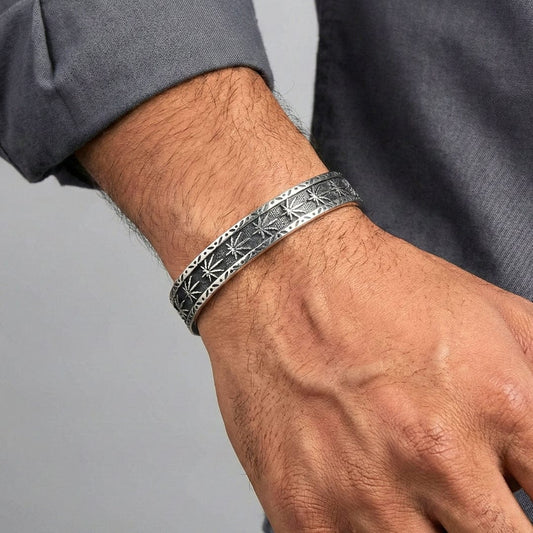 MIDNIGHT STELLAR - Pure Stainless Steel Open Bangle Bracelet (Adjustable) for Men & Boys - THE MEN THING