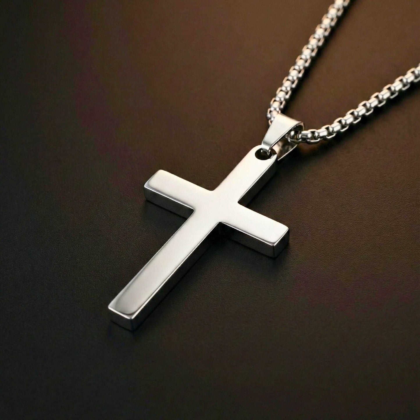 MINIMALIST HOLY CROSS - 27mm Pure Titanium Steel Pendant with 23inch Round Box 3mm Chain for Men & Boys — SS Pendant/ Necklace for Men | THE MEN THING