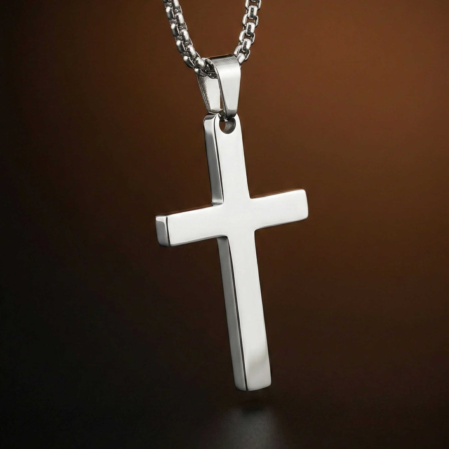 MINIMALIST HOLY CROSS - 27mm Pure Titanium Steel Pendant with 23inch Round Box 3mm Chain for Men & Boys — SS Pendant/ Necklace for Men | THE MEN THING