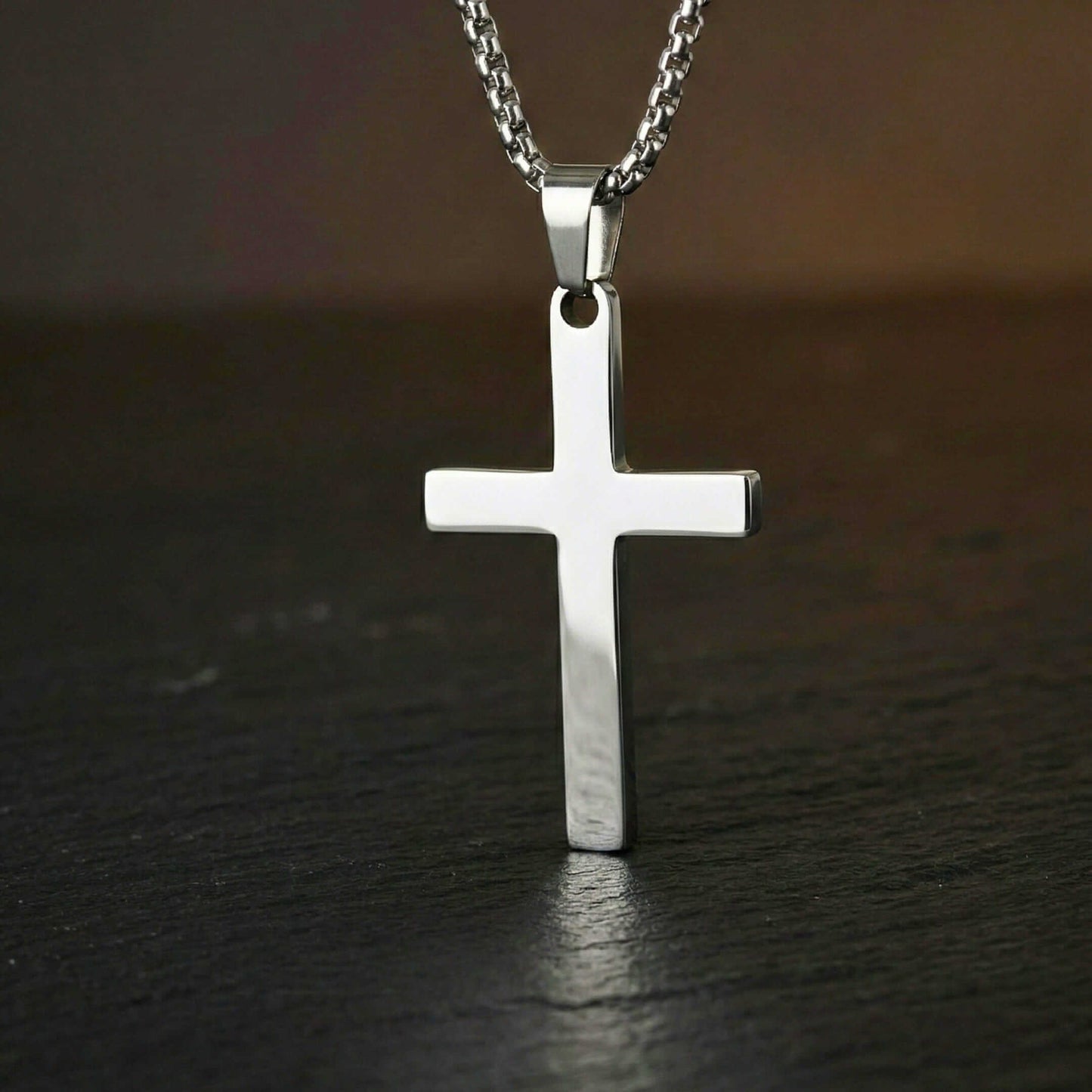 MINIMALIST HOLY CROSS - 27mm Pure Titanium Steel Pendant with 23inch Round Box 3mm Chain for Men & Boys — SS Pendant/ Necklace for Men | THE MEN THING