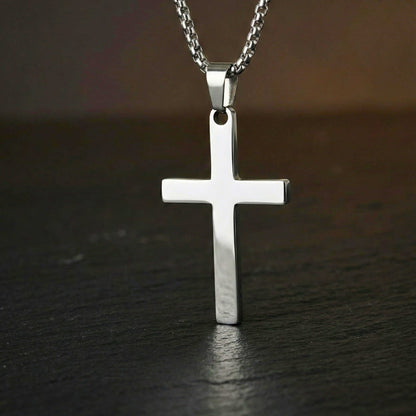 MINIMALIST HOLY CROSS - 27mm Pure Titanium Steel Pendant with 23inch Round Box 3mm Chain for Men & Boys — SS Pendant/ Necklace for Men | THE MEN THING