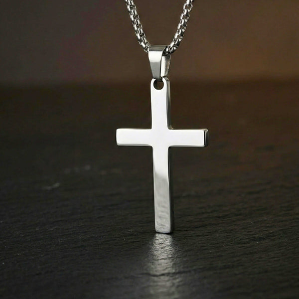 MINIMALIST HOLY CROSS - 27mm Pure Titanium Steel Pendant with 23inch Round Box 3mm Chain for Men & Boys