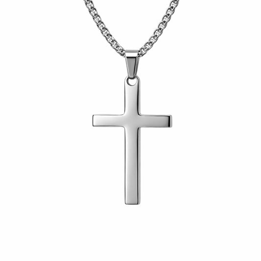 MINIMALIST HOLY CROSS - 27mm Pure Titanium Steel Pendant with 23inch Round Box 3mm Chain for Men & Boys - THE MEN THING
