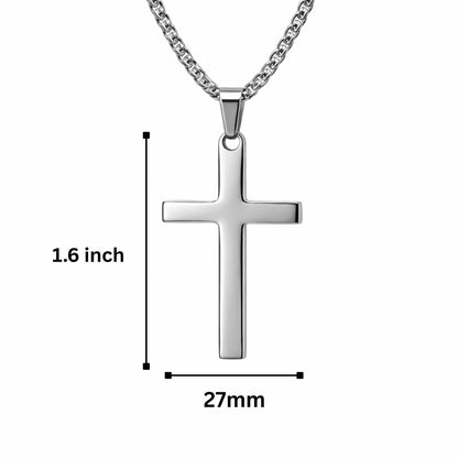 MINIMALIST HOLY CROSS - 27mm Pure Titanium Steel Pendant with 23inch Round Box 3mm Chain for Men & Boys — SS Pendant/ Necklace for Men | THE MEN THING