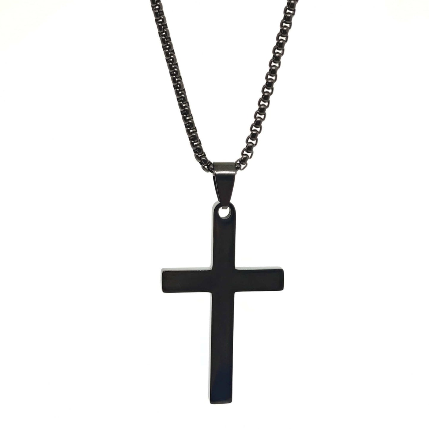 MINIMALIST HOLY CROSS - BLACK - 27mm Pure Titanium Steel Pendant with 23inch Round Box 4mm Chain for Men & Boys — SS Pendant/ Necklace for Men | THE MEN THING
