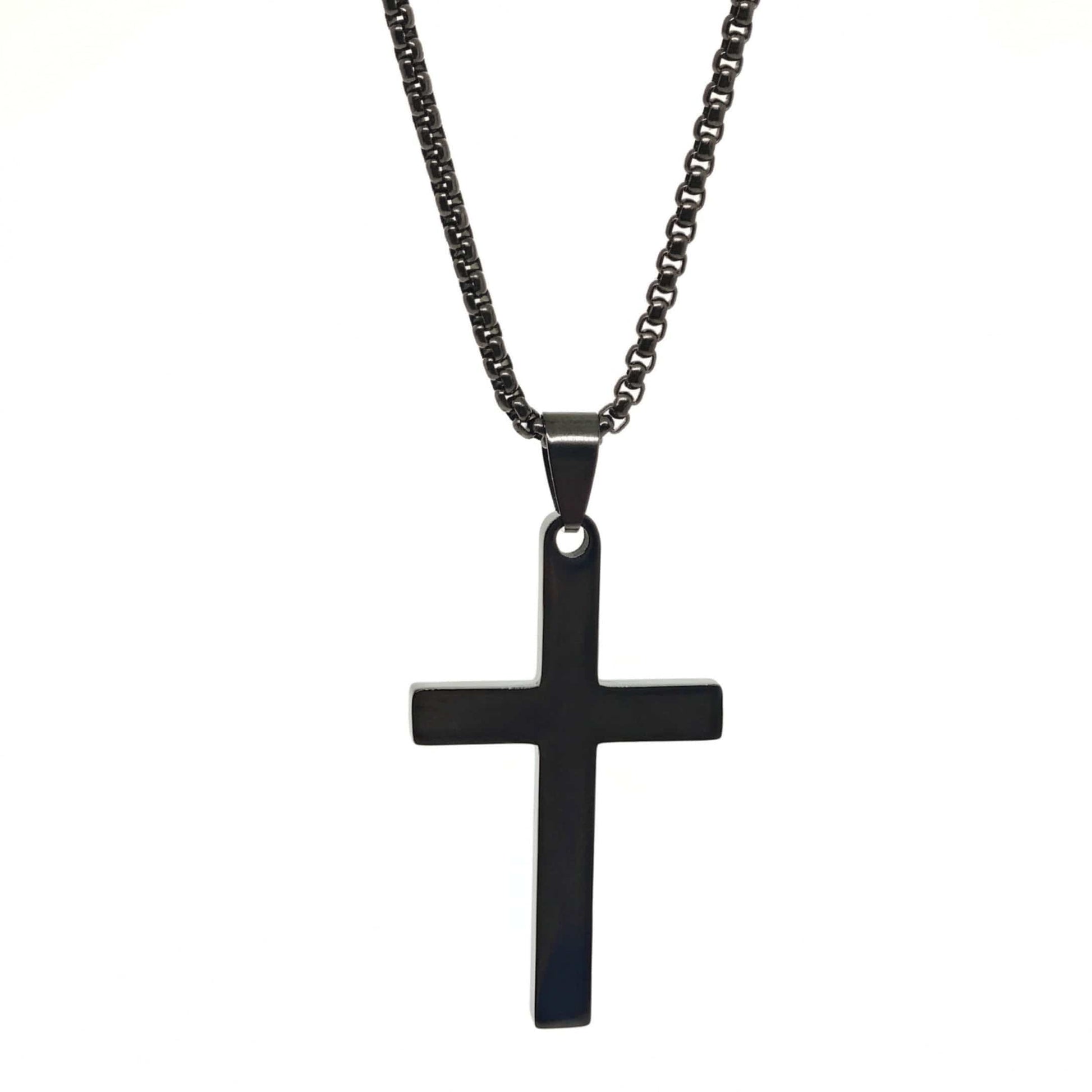 MINIMALIST HOLY CROSS - BLACK - 27mm Pure Titanium Steel Pendant with 23inch Round Box 4mm Chain for Men & Boys — SS Pendant/ Necklace for Men | THE MEN THING