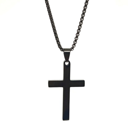 MINIMALIST HOLY CROSS - BLACK - 27mm Pure Titanium Steel Pendant with 23inch Round Box 4mm Chain for Men & Boys — SS Pendant/ Necklace for Men | THE MEN THING