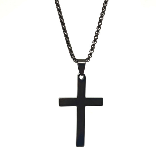 MINIMALIST HOLY CROSS - BLACK - 27mm Pure Titanium Steel Pendant with 23inch Round Box 4mm Chain for Men & Boys - THE MEN THING