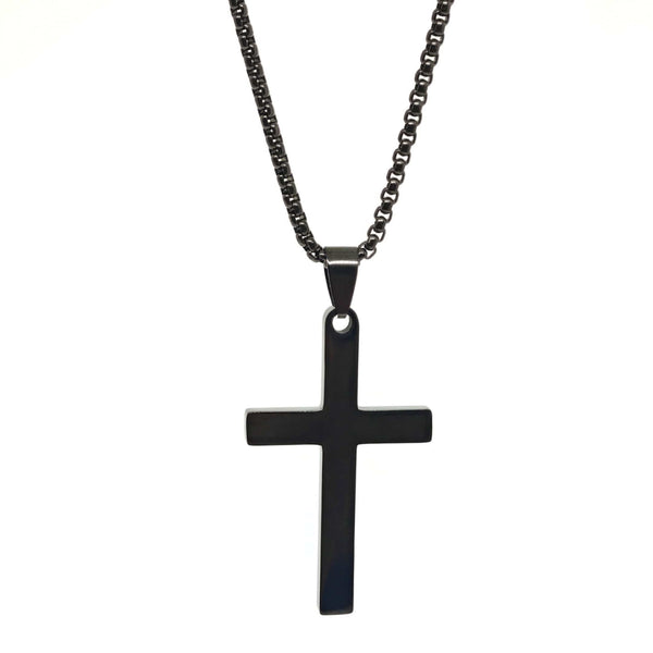 MINIMALIST HOLY CROSS - BLACK - 27mm Pure Titanium Steel Pendant with 23inch Round Box 4mm Chain for Men & Boys