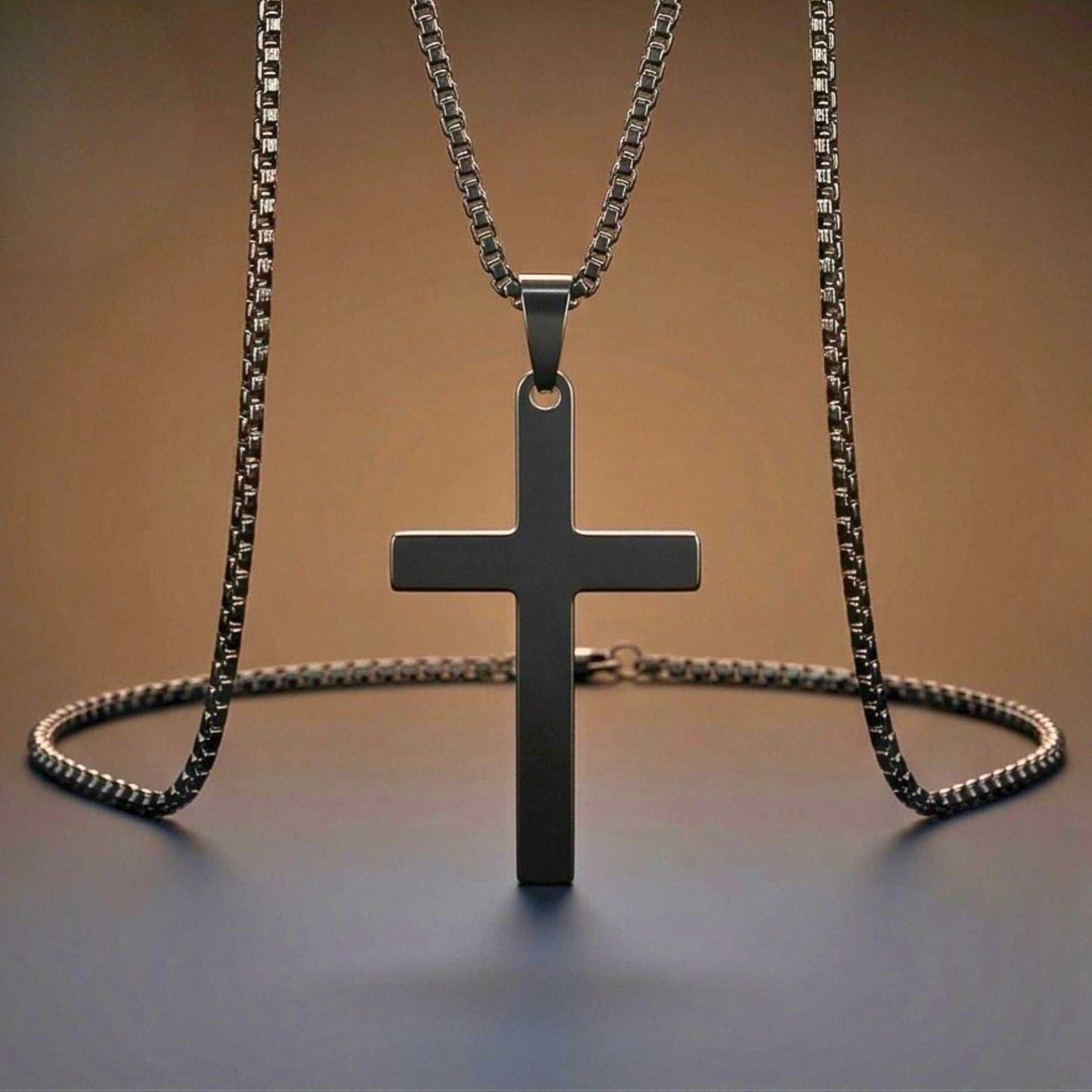 MINIMALIST HOLY CROSS - BLACK - 27mm Pure Titanium Steel Pendant with 23inch Round Box 4mm Chain for Men & Boys — SS Pendant/ Necklace for Men | THE MEN THING