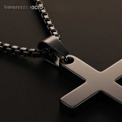 MINIMALIST HOLY CROSS - BLACK - 27mm Pure Titanium Steel Pendant with 23inch Round Box 4mm Chain for Men & Boys — SS Pendant/ Necklace for Men | THE MEN THING