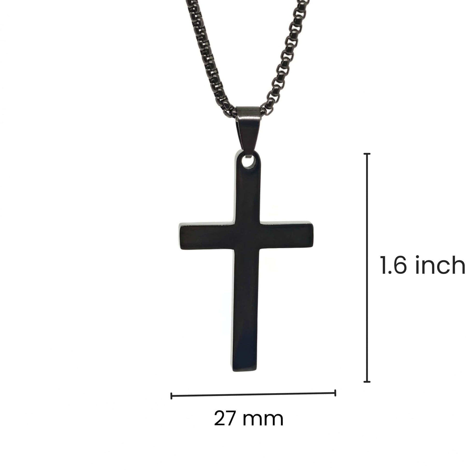 MINIMALIST HOLY CROSS - BLACK - 27mm Pure Titanium Steel Pendant with 23inch Round Box 4mm Chain for Men & Boys — SS Pendant/ Necklace for Men | THE MEN THING