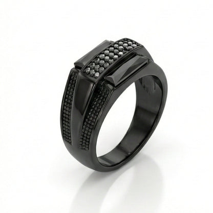 MONARCH BLACK STONE - Pure Stainless Steel Men’s Black Plated Ring (Size : 17-22-27 ) - THE MEN THING