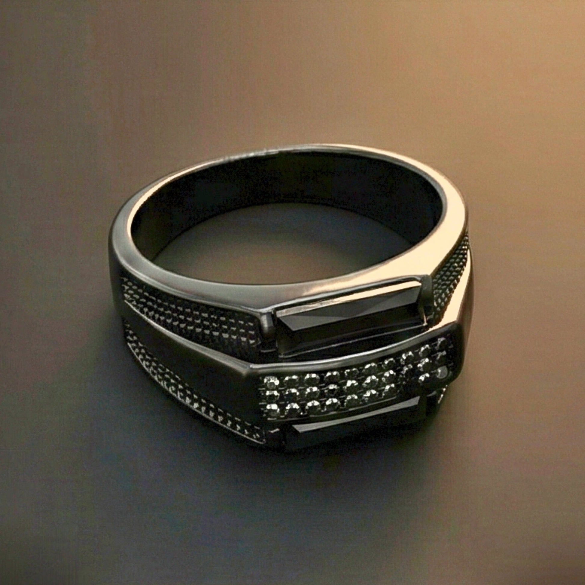 MONARCH BLACK STONE - Pure Stainless Steel Men’s Black Plated Ring (Size : 17-22-27 ) - THE MEN THING