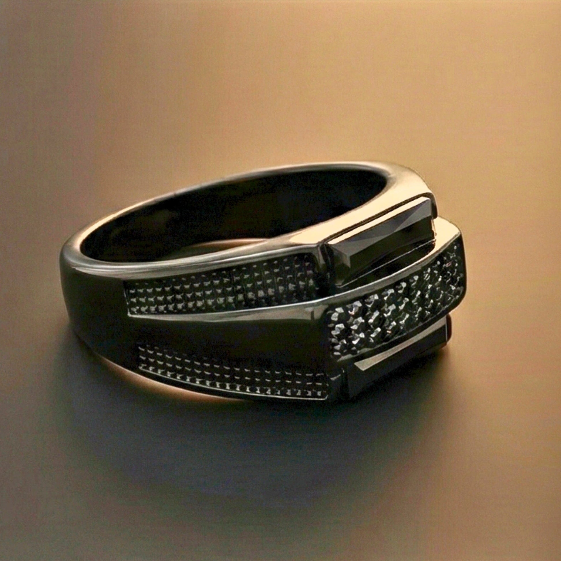 MONARCH BLACK STONE - Pure Stainless Steel Men’s Black Plated Ring (Size : 17-22-27 ) - THE MEN THING