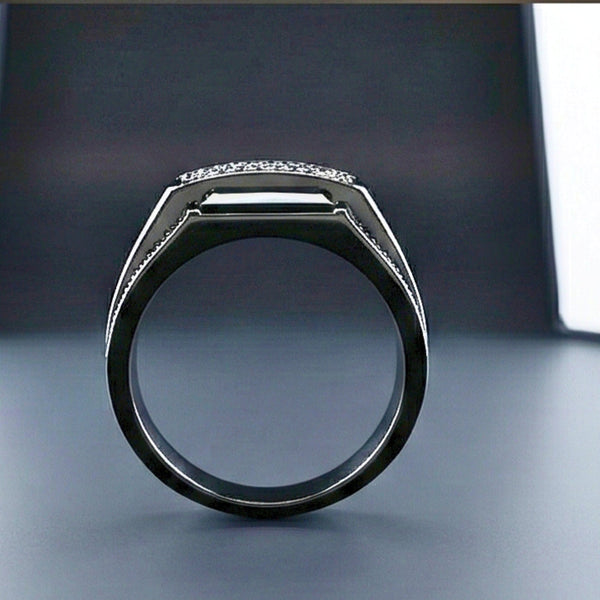 MONARCH BLACK STONE - Pure Stainless Steel Men’s Black Plated Ring (Size : 17-22-27 )
