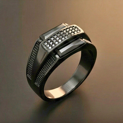 MONARCH BLACK STONE - Pure Stainless Steel Men’s Black Plated Ring (Size : 17-22-27 ) - THE MEN THING