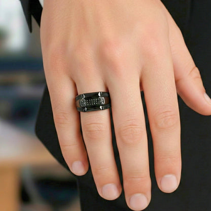 MONARCH BLACK STONE - Pure Stainless Steel Men’s Black Plated Ring (Size : 17-22-27 ) - THE MEN THING