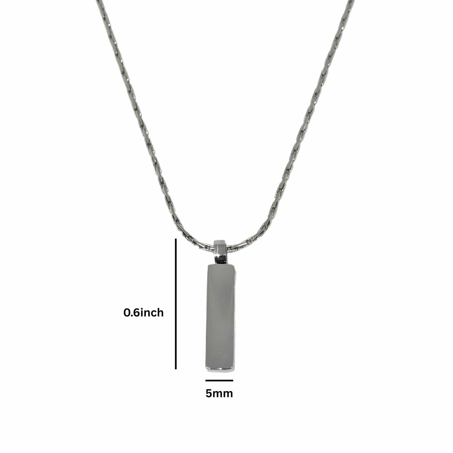 ENGRAVED - MONO BAR - 5mm Titanium Steel Pendant with 2mm Chain for Men & Boys - 22inch
