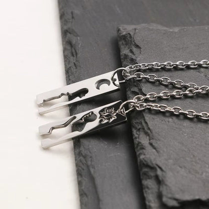 MOON & HEART DUO - Pure Titanium Steel Bar Pendant with 19inch Cuban Chain for Men & Boys — SS Pendant/ Necklace for Men | THE MEN THING