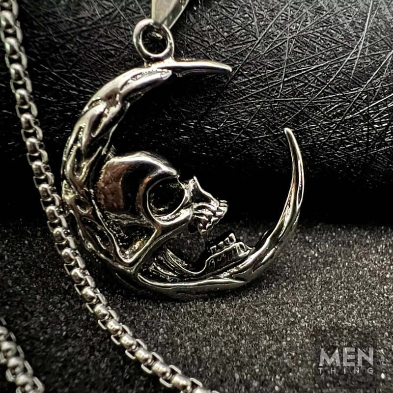 MOON NIGHT SKULL - Alloy Pendant with Stainless Steel 24inch Round Box Chain, European trending Style for Men & Boy — SS Pendant/ Necklace for Men | THE MEN THING
