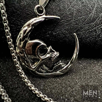 MOON NIGHT SKULL - Alloy Pendant with Stainless Steel 24inch Round Box Chain, European trending Style for Men & Boy — SS Pendant/ Necklace for Men | THE MEN THING